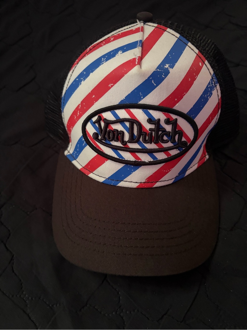 Von Dutch Men’s Red, Blue & Black Striped Trucker Hat